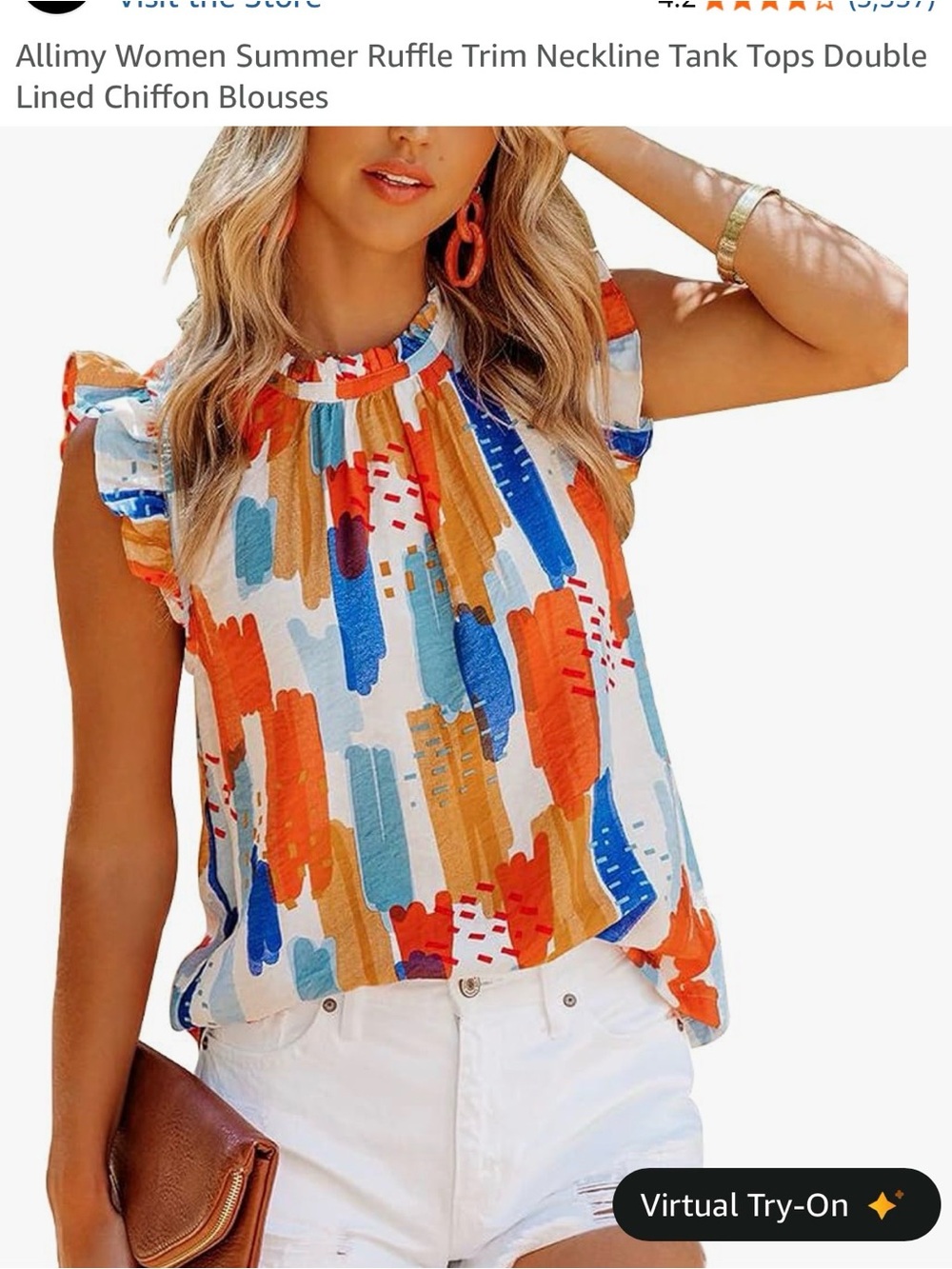 Abstract Brushstroke Ruffle Sleeve Blouse - Multicolor